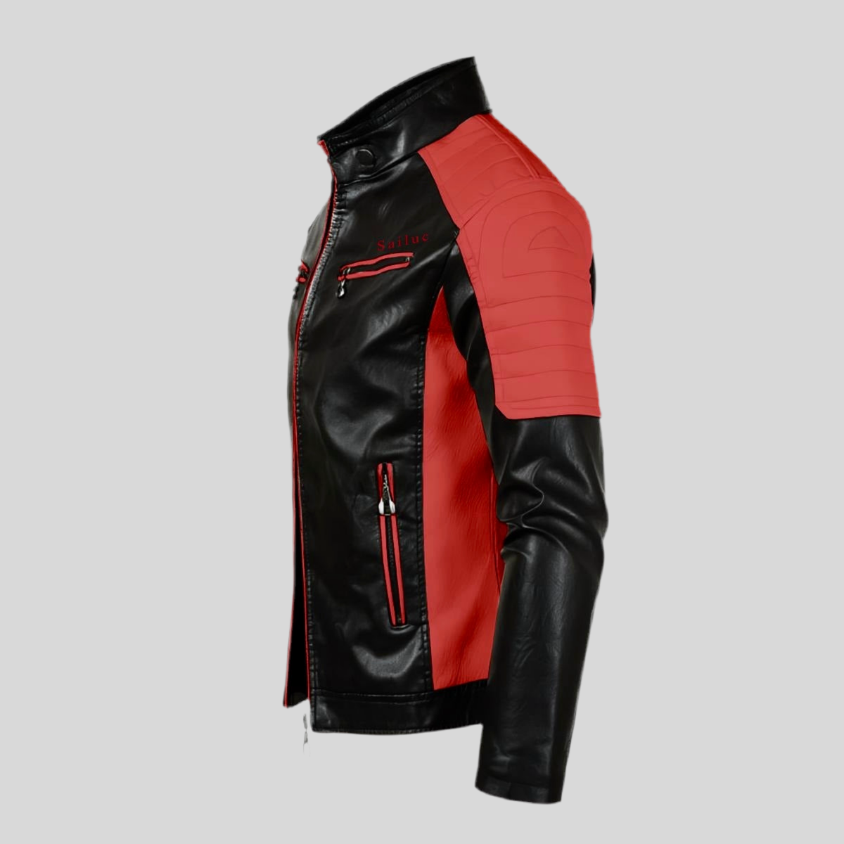 Collar Block Leather Jacket