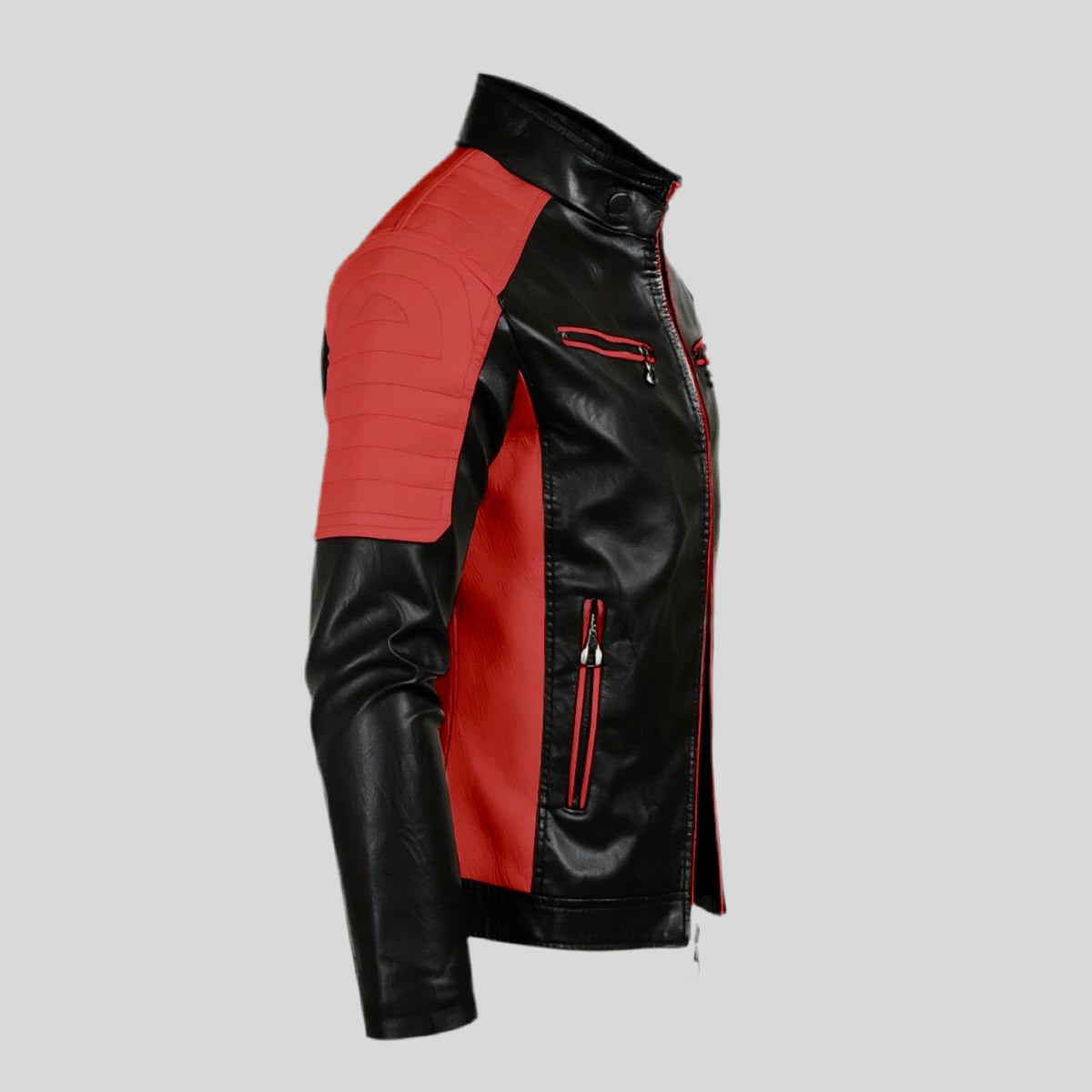 Collar Block Leather Jacket