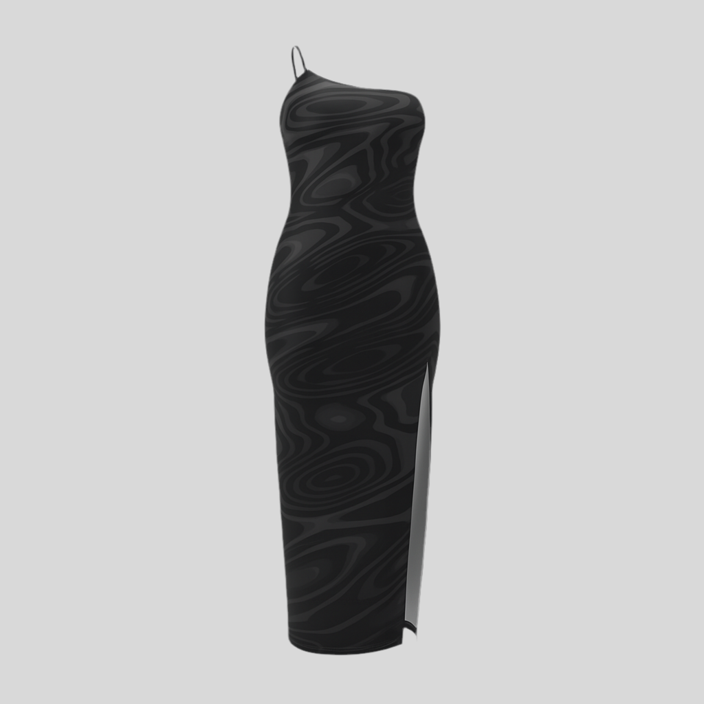Oblique-Shoulder Exposure Dress With Side Split - Sailuc