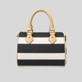 Striped Barrel-Shaped Leather Handbag - Sailuc