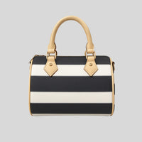 Striped Barrel-Shaped Leather Handbag - Sailuc