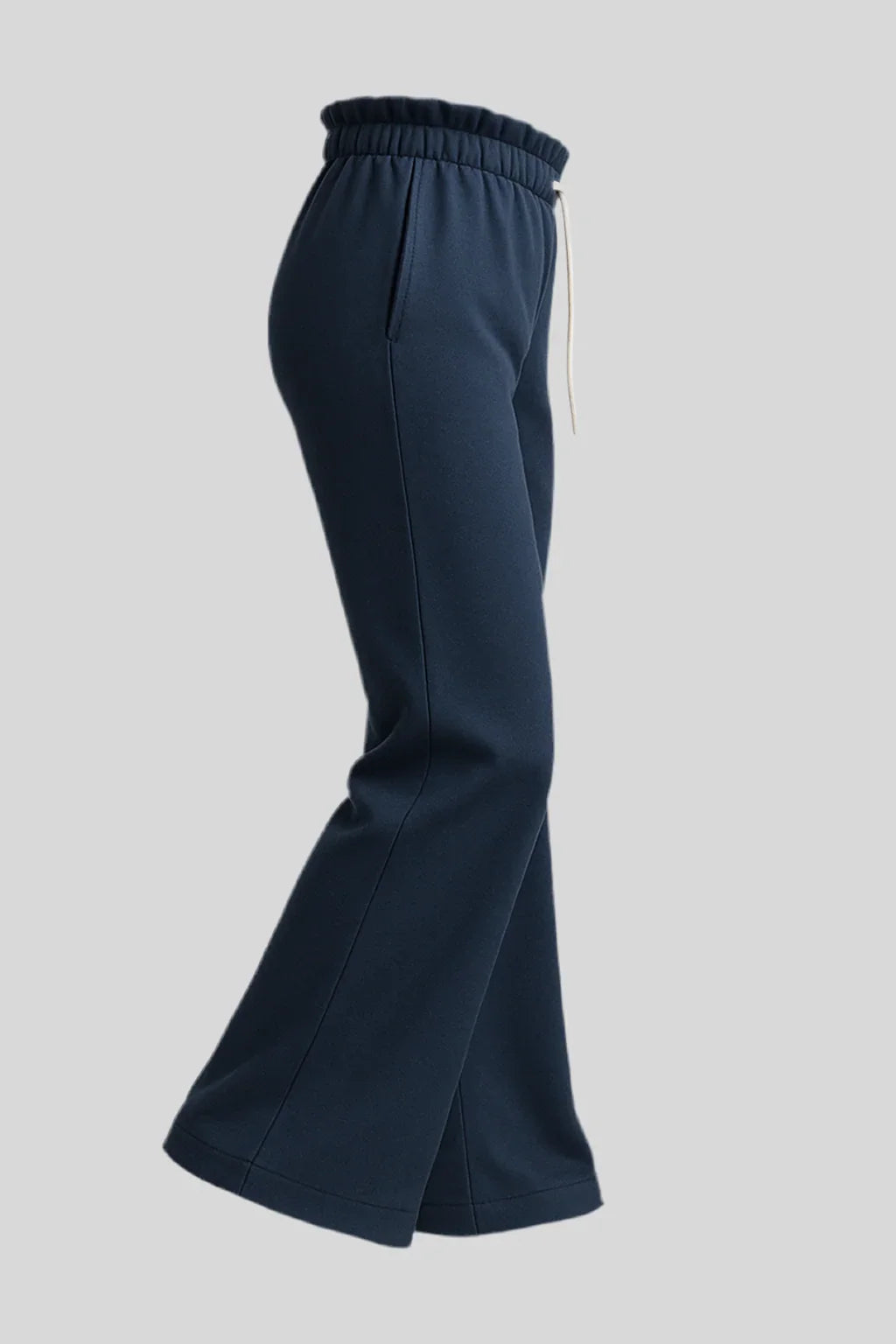 Navy blue flared sweatpants with elastic waist and drawstring, Sailuc luxury activewear