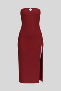 Wine Side Split Tube Top Dress - Sailuc