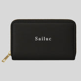 Sailuc black luxury zip wallet with gold zipper, modern minimalist accessory