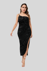 Oblique-Shoulder Exposure Dress With Side Split - Sailuc