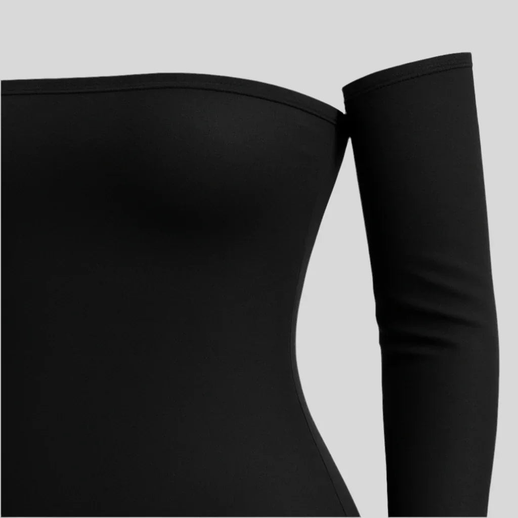 Sailuc luxury fashion black off-shoulder long sleeve dress for women, minimal design