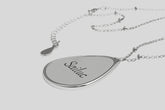Sailuc luxury silver teardrop pendant necklace with engraved logo on silver chain