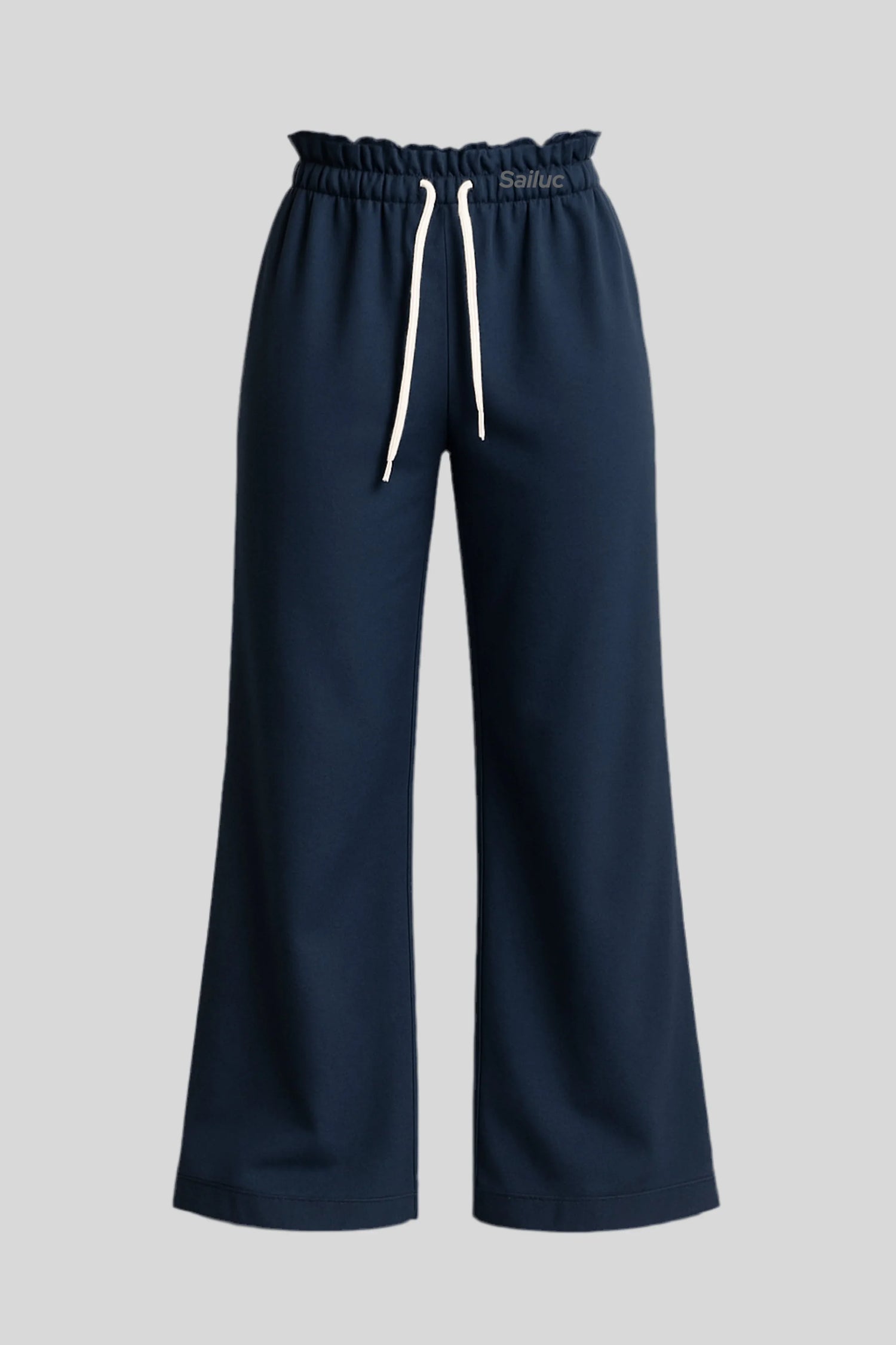 Navy blue Sailuc wide-leg sweatpants with drawstring waist on gray background