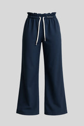 Navy blue Sailuc wide-leg sweatpants with drawstring waist on gray background