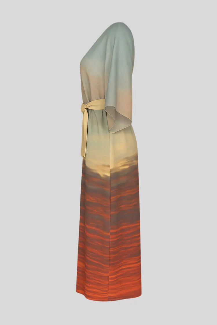Half Sleeve Sunset Long Dress - Sailuc