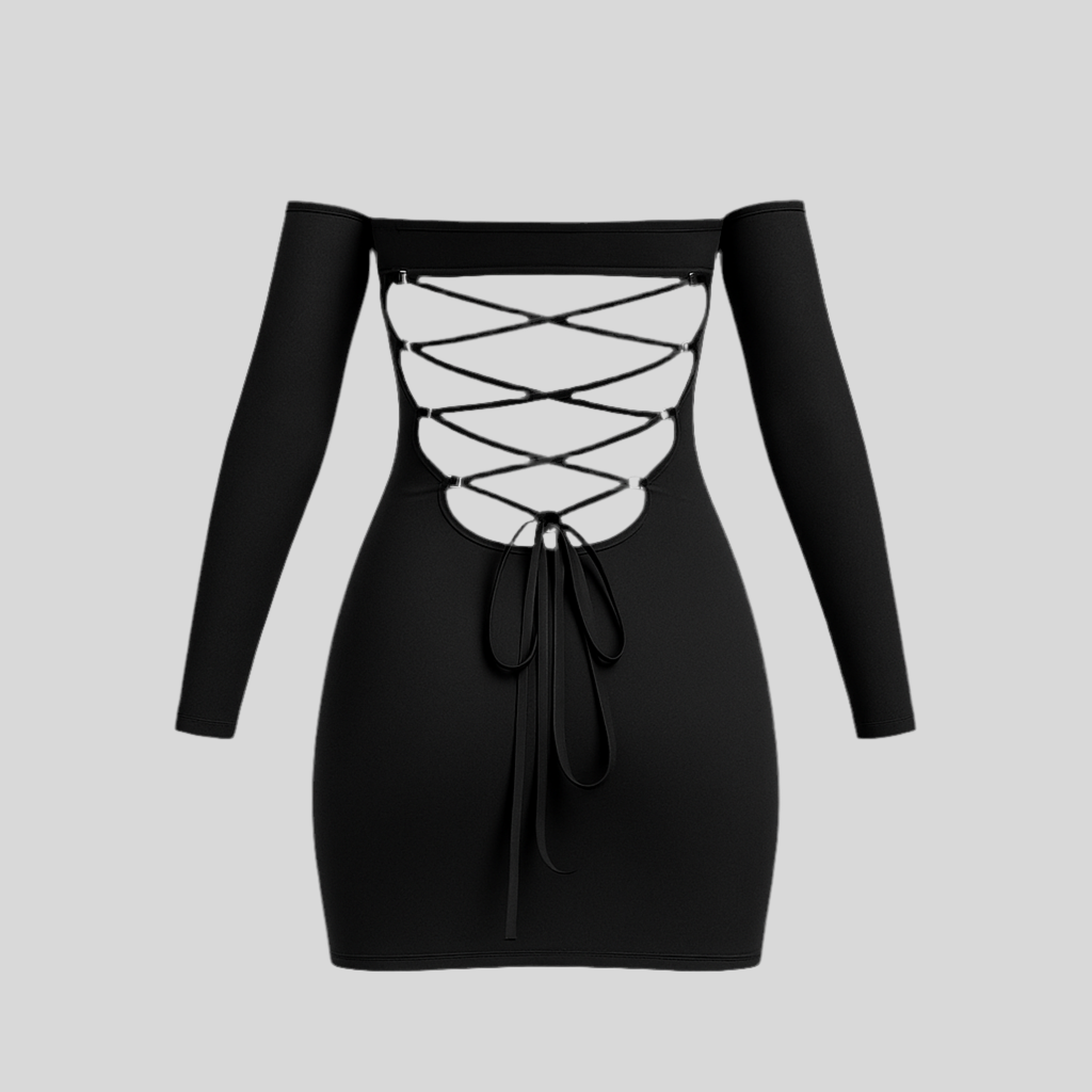 Midnight Lace-up Dress - Sailuc