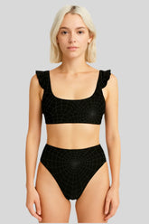 Ruffle Cuffed Web Swimsuit - Sailuc