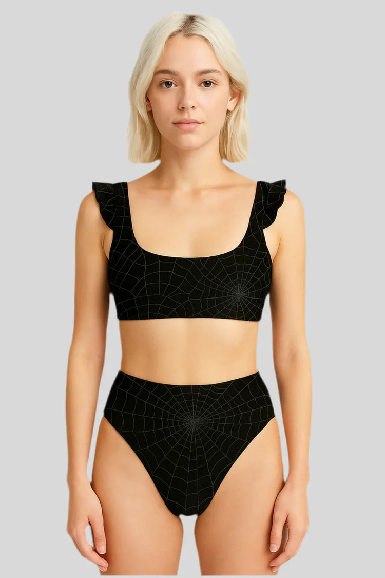 Ruffle Cuffed Web Swimsuit - Sailuc