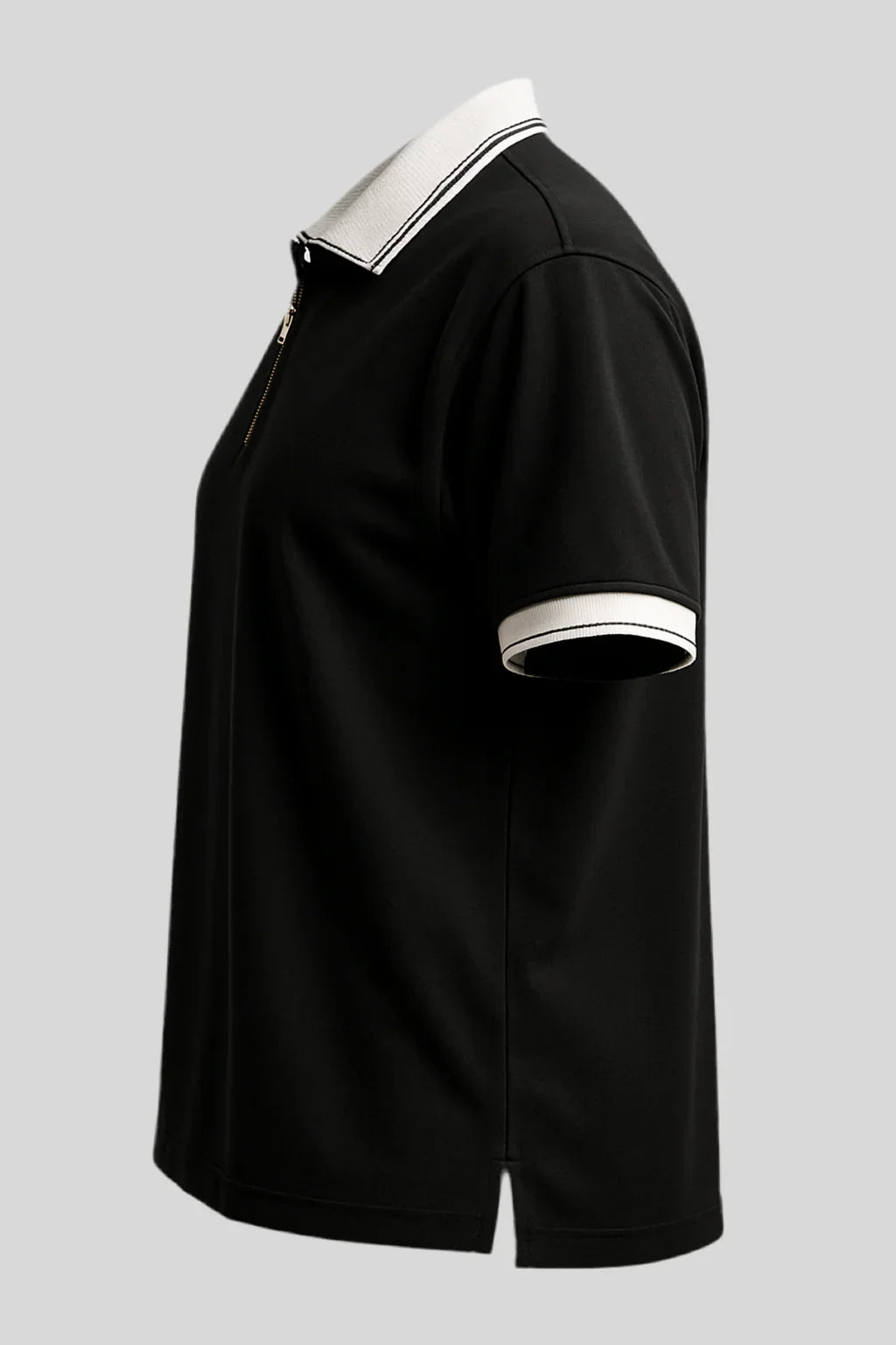 Sailuc black short sleeve polo shirt with white collar and cuffs, luxury men&