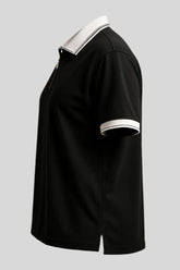 Sailuc black short sleeve polo shirt with white collar and cuffs, luxury men&