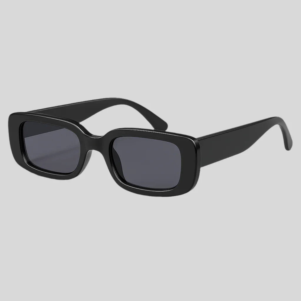 Sailuc black rectangular sunglasses with thick frame, modern luxury eyewear on gray background