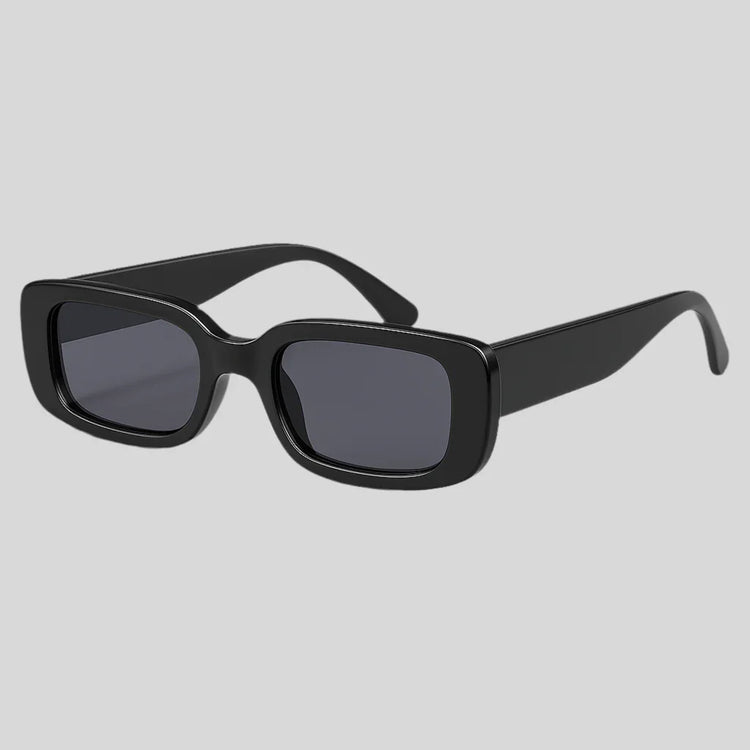 Sailuc black rectangular sunglasses with thick frame, modern luxury eyewear on gray background