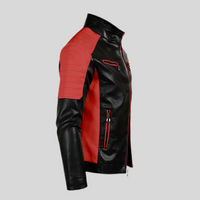 Collar Block Leather Jacket