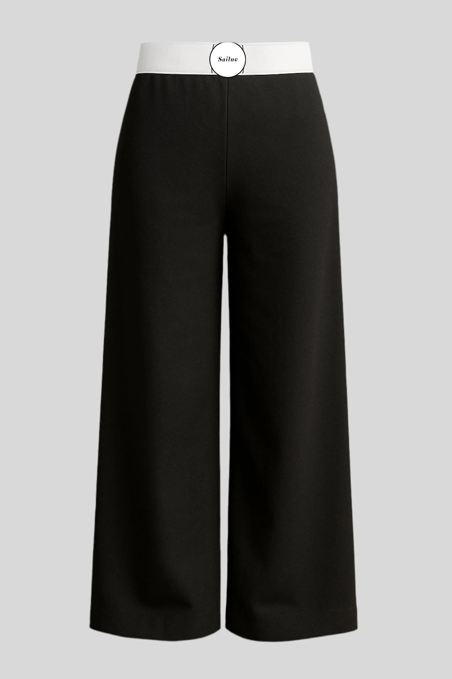 Sailuc black wide-leg pants with white waistband, luxury fashion for men and women
