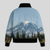 Sailuc luxury jacket with mountain and pine forest print, modern fashion apparel for men and women
