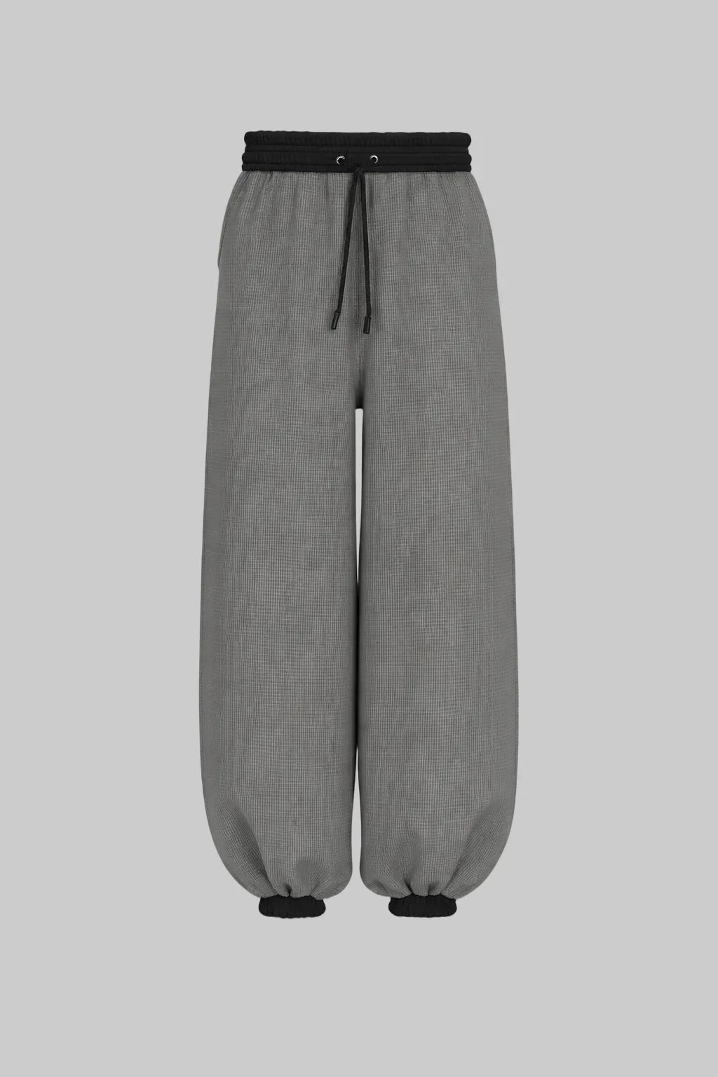 Sailuc gray luxury wide-leg sweatpants with black drawstring waistband and cuffs