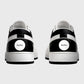 Black and white sneakers with Sailuc branding on a gray background