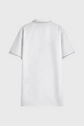 White shirt with black trim on a gray background
