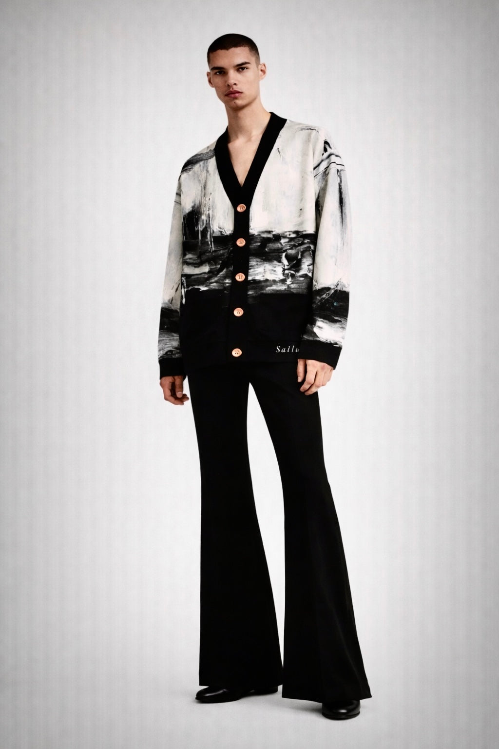 V-neck Knitted Fleece Cardigan - Sailuc
