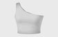 White one-shoulder top on a gray background