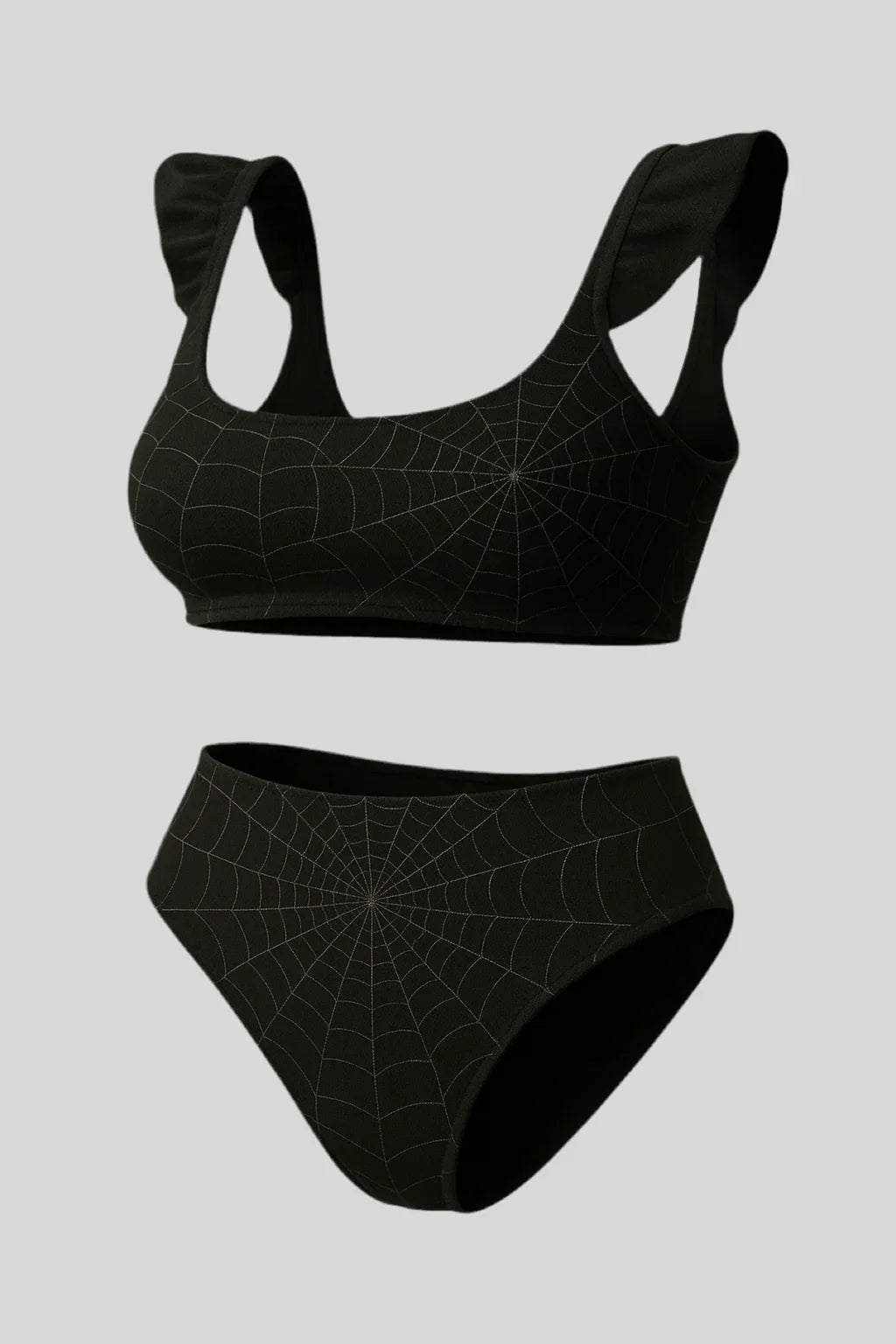 Ruffle Cuffed Web Swimsuit - Sailuc