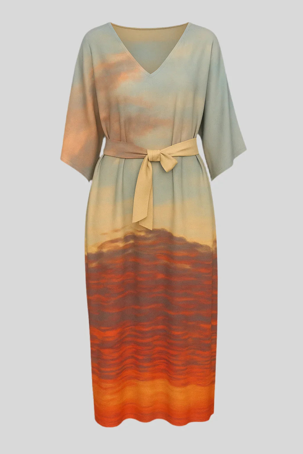Half Sleeve Sunset Long Dress - Sailuc