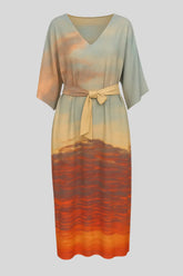 Half Sleeve Sunset Long Dress - Sailuc