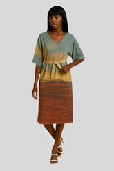 Half Sleeve Sunset Long Dress - Sailuc