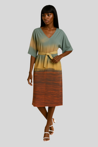 Half Sleeve Sunset Long Dress - Sailuc