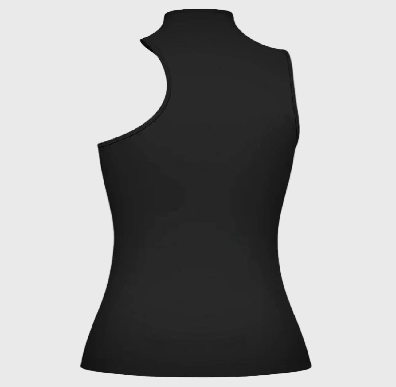 Black sleeveless top on a gray background