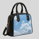 Sailuc luxury handbag with black leather and sky cloud print, modern fashion accessory