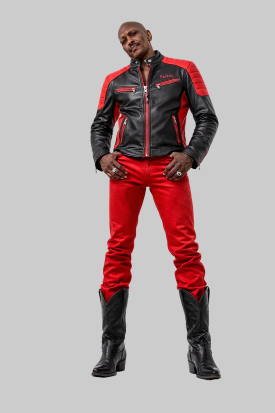 Collar Block Leather Jacket