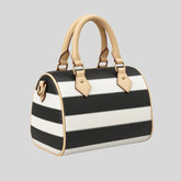 Striped Barrel-Shaped Leather Handbag - Sailuc