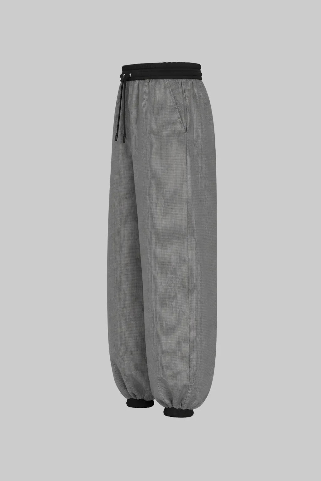 Sailuc luxury grey drawstring pants with black elastic cuffs, modern unisex fashion