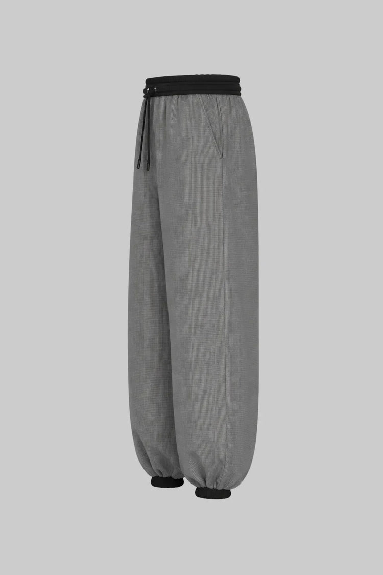 Sailuc luxury grey drawstring pants with black elastic cuffs, modern unisex fashion