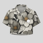 Sailuc luxury cropped shirt with large monochrome floral pattern and gold accents for women