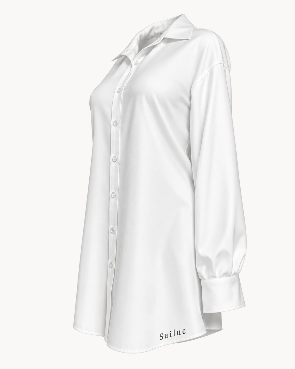 Sailuc white longline shirt with a classic collar and button-down front in a lightweight, soft fabric.