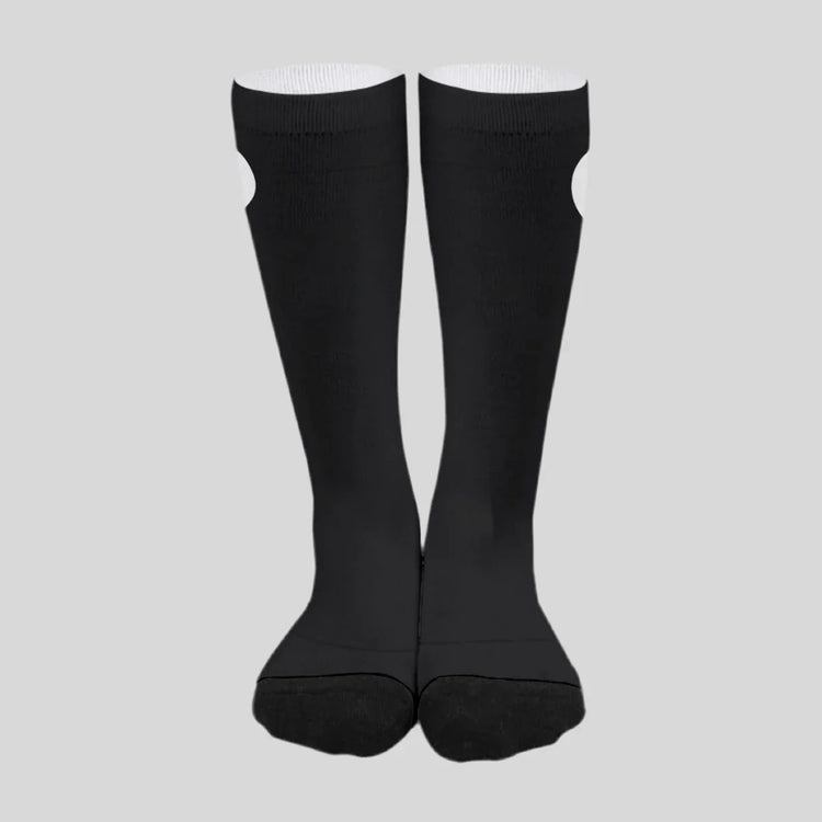 Sailuc luxury black knee-high socks for men and women on a neutral background