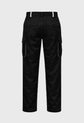 Black cargo pants on a gray background