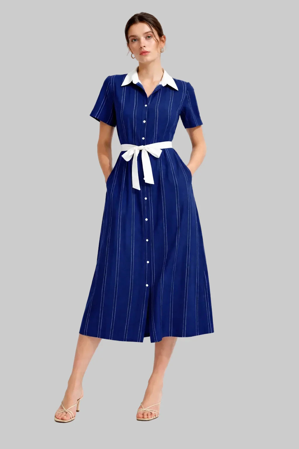 Pinstripe Midi Shirt Dress