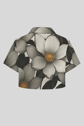 Sailuc luxury cropped shirt with large black and white floral print and short sleeves