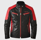 Black leather jacket with red accents and &
