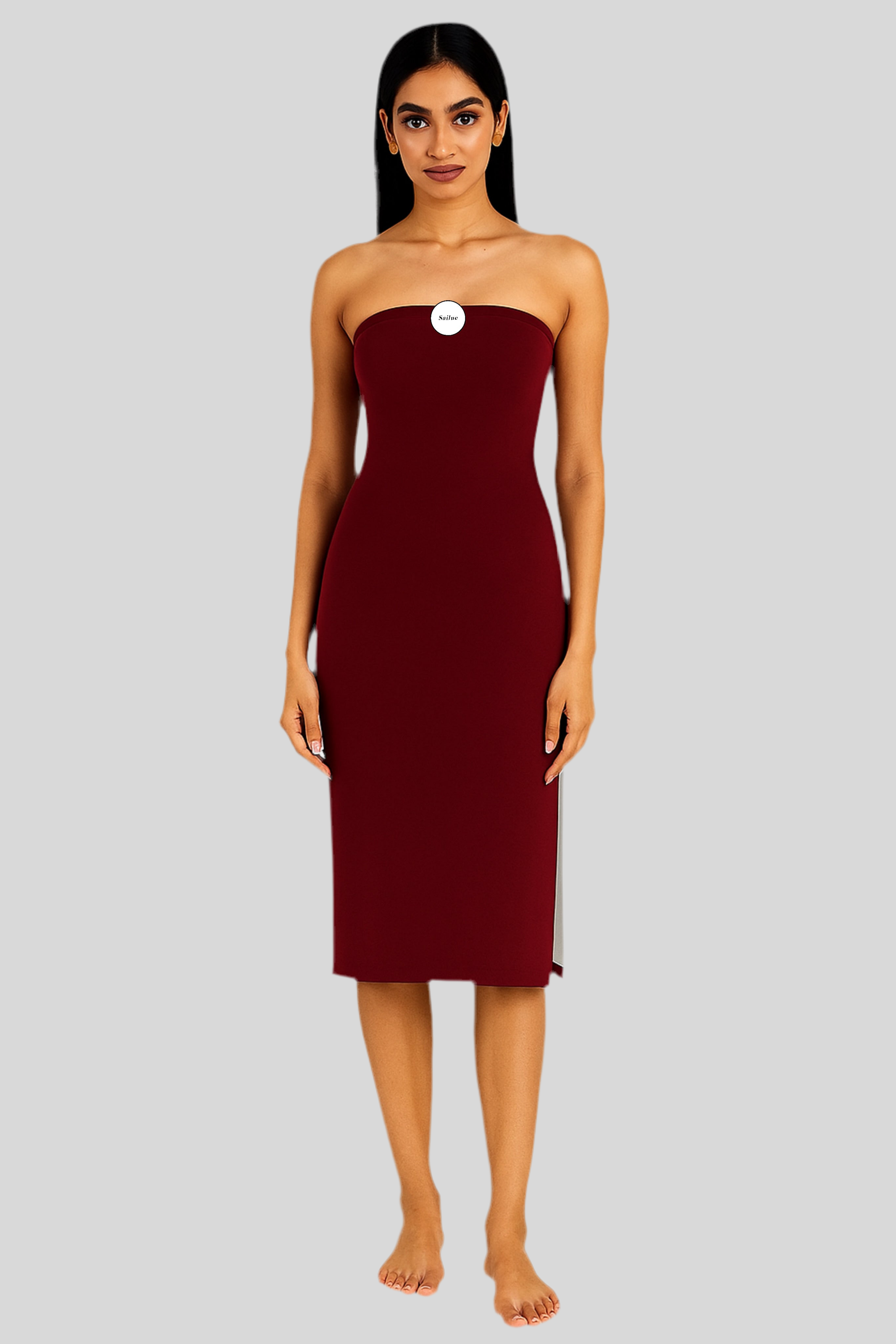 Wine Side Split Tube Top Dress