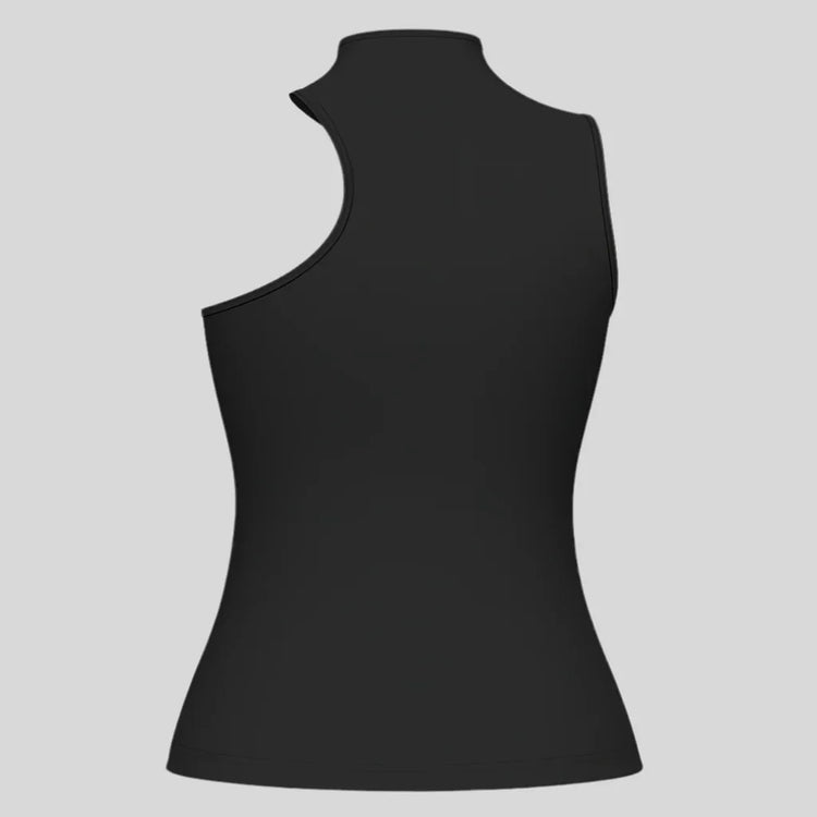 Sailuc black sleeveless asymmetric high-neck women&