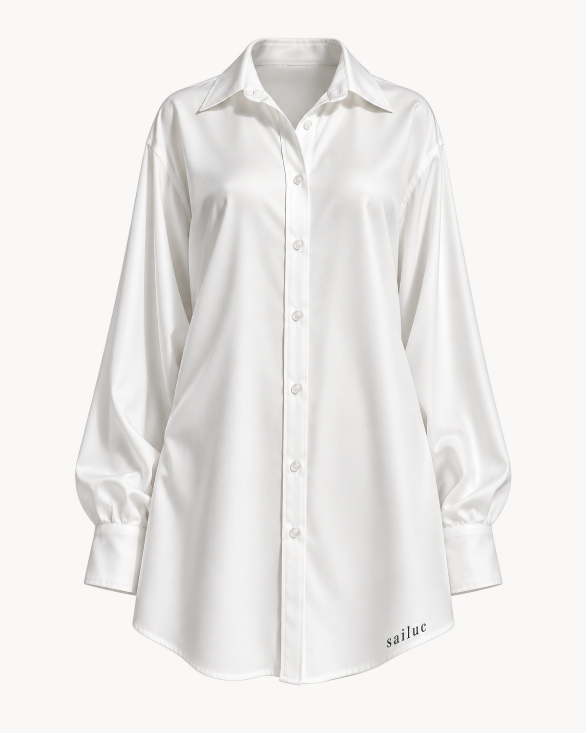 Sailuc white longline shirt with a classic collar, button-down front, and lightweight soft fabric finish.